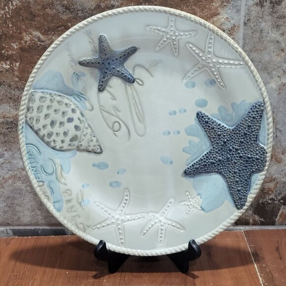 Cracker Barrel Starfish Mermaid Coastal Life Embossed 3D Dinner Plate Stoneware - Picture 7 of 11